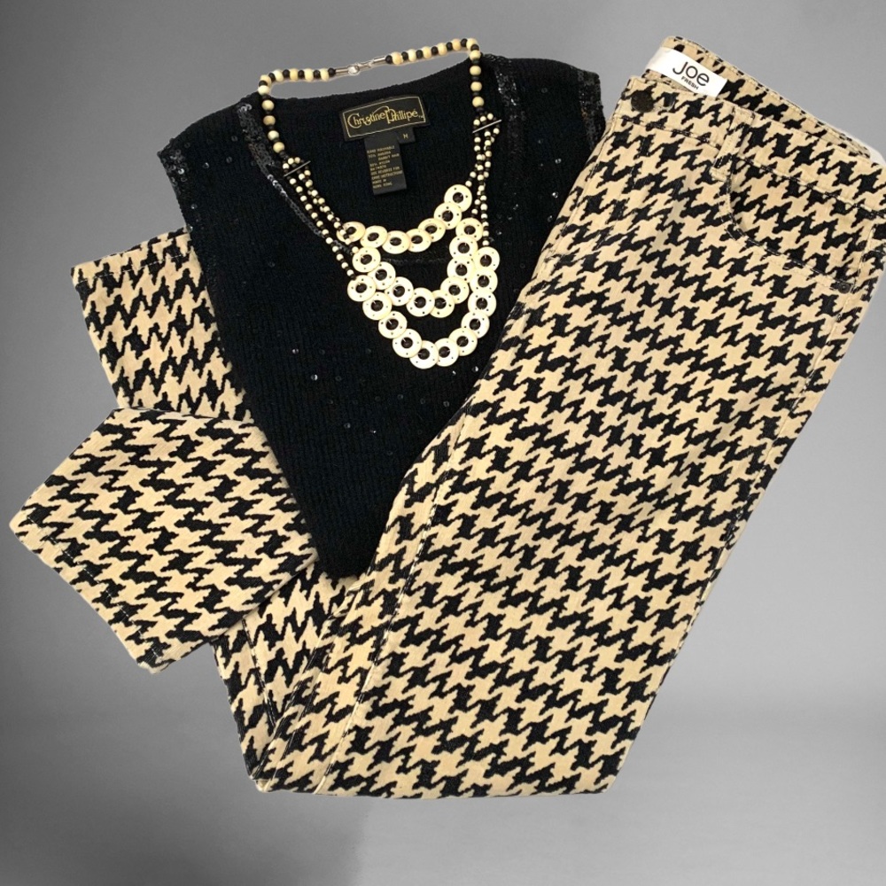 Joe Fresh Black and Tan Houndstooth Slim Fit Corduroy Jeans- 8